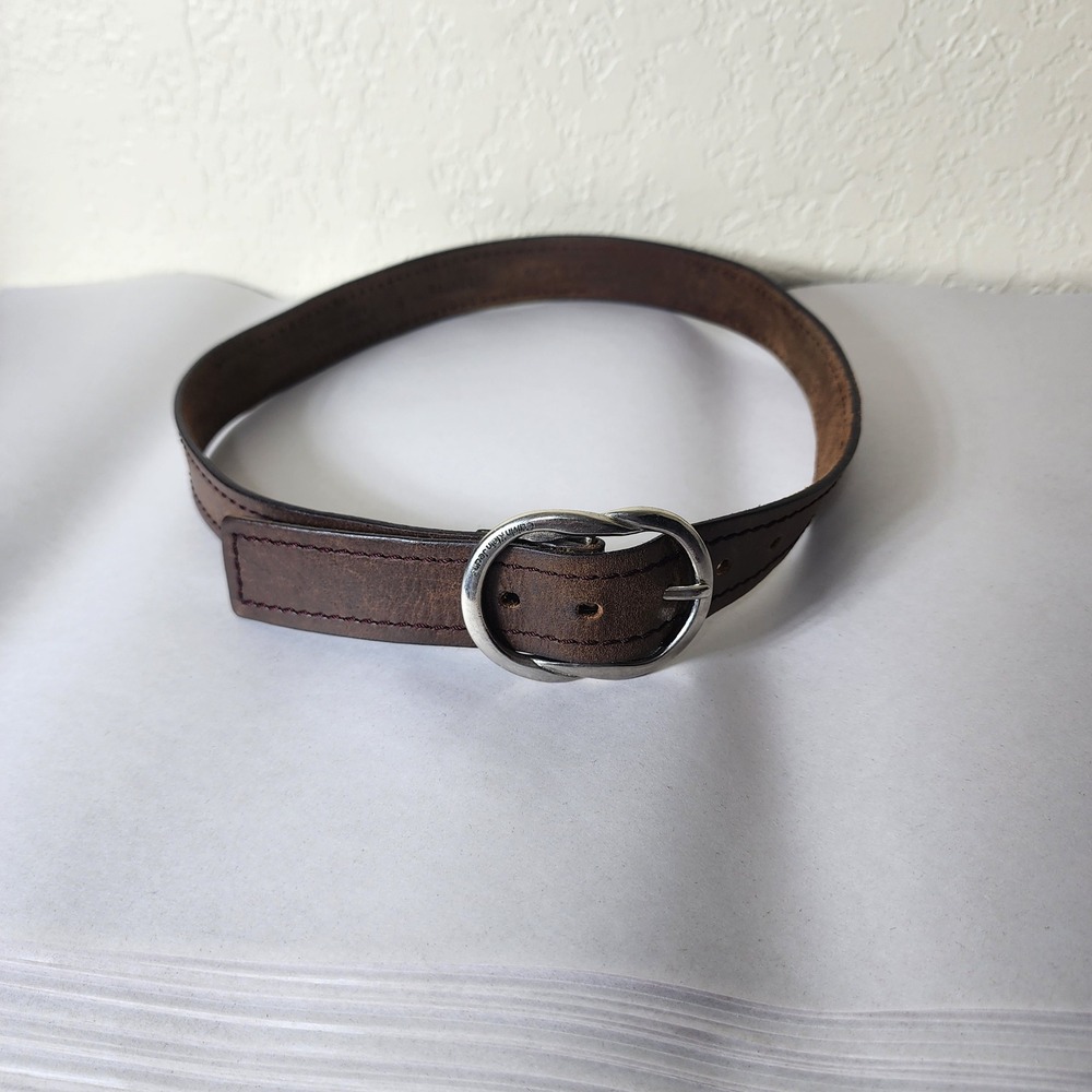 Calvin Klein Jeans Brown Genuine Leather Belt Silver Oval Buckle Small